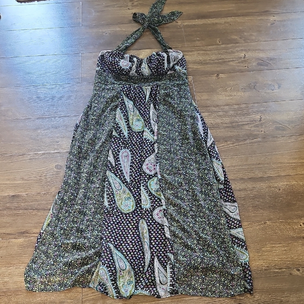 Torrid Plus Size Halter Maxi Dress Black Green Paisley 16W